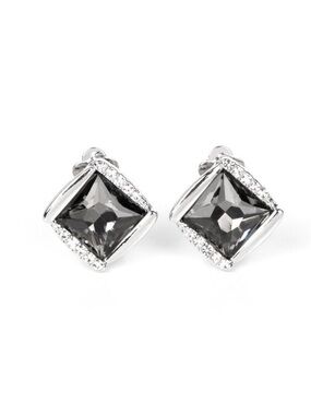 Paparazzi Sparkle Squared Silver Smoky Rhinestone Clip Earrings